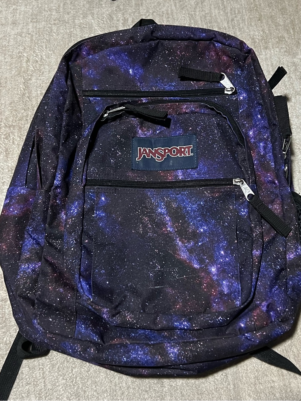 JanSport Backpack Galaxy Night Sky stars Pattern purple black School large bag - Picture 2 of 12